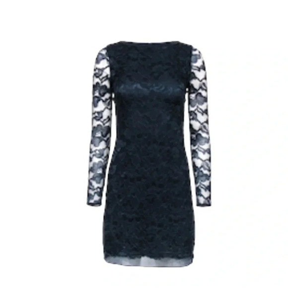 Diane Von Furstenberg Navy Floral Lace Sheath Dress Women’s size 6 Cocktail - Picture 2 of 13